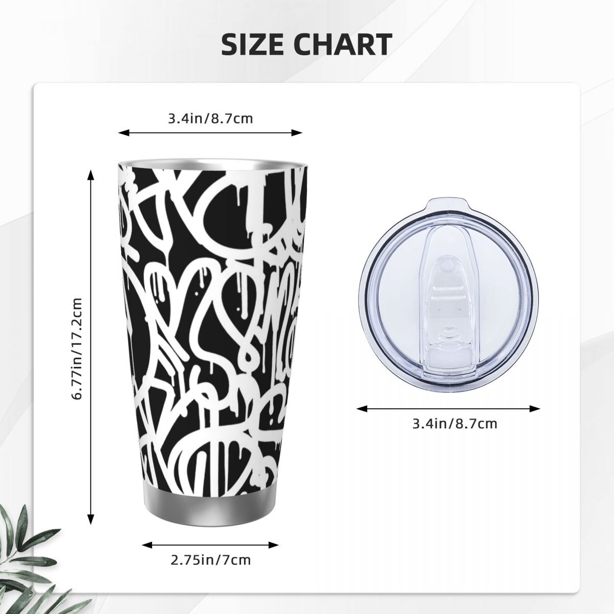 Black And White Graffiti Stain - đánh giá và giá Tumbler 20Oz White